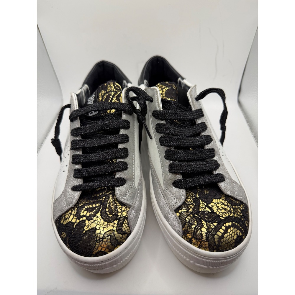 P448 John White Gold Black Lace Silver Metallic Platform Sneakers Women 36 EU